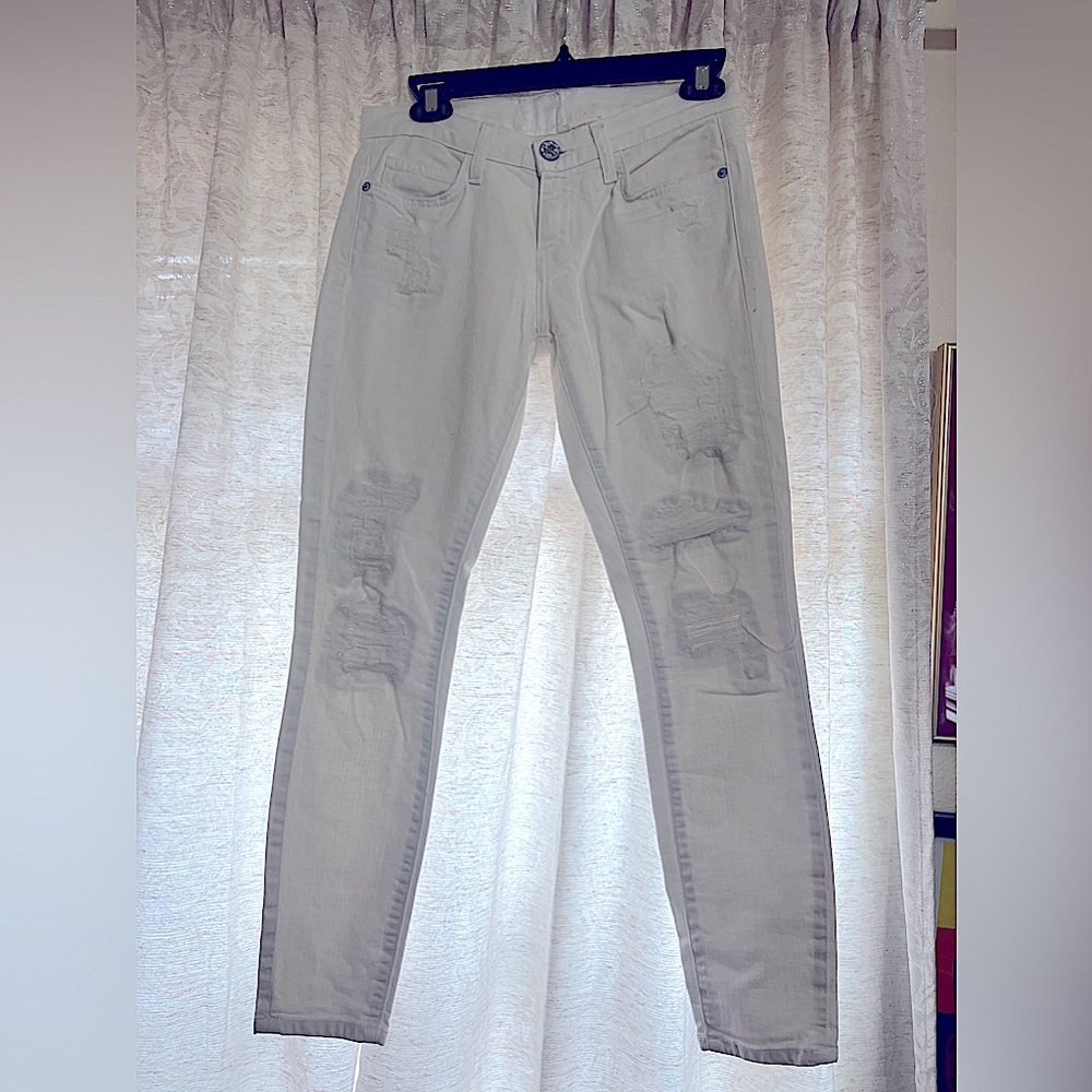 Current Elliott Distressed White Stiletto Jeans